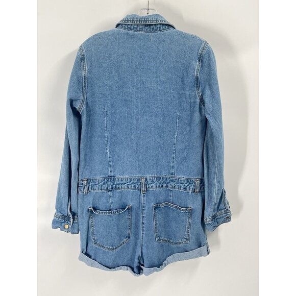 Forever 21 Long Sleeve Denim Romper Jumpsuit Sz Medium - Picture 4 of 4